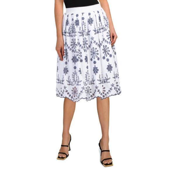 New! GIULIA ROSI Made in Italy Contrast Floral Embroidered Cotton Midi Skirt - Picture 1 of 7
